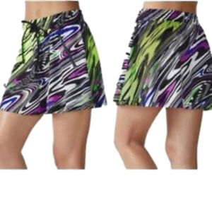 Fabletics Neon Swirls Stripes Black Active Mikah Mini Micro Skirt Y2K Pockets M